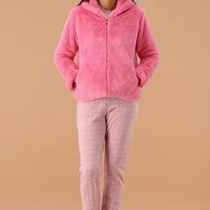 Giacca in pelliccia ecologica MaryPlaid con cappuccio