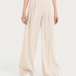 Pantalone Donna a Palazzo Wide Leg con Tasche e Pinces in Super Natural