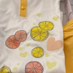 Pigiama Donna Bisbigli Mezza Manica con Pantalone Corto Tema Limoni – 100% Cotone