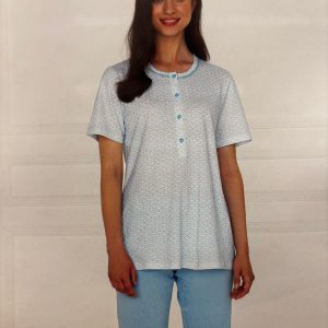 Pigiama Donna Serafino a Mezza Manica con Maglia a Fantasia e Bermuda