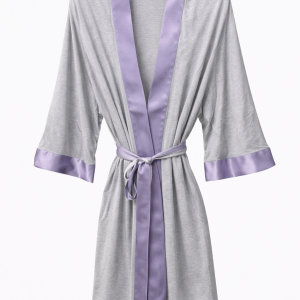 Kimono donna Verdiani grigio con bordi lilla in raso