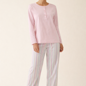 Pigiama donna Bisbigli in cotone 100% con pantalone fantasia a righe