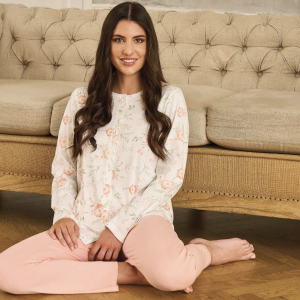 Pigiama donna Linclalor in 100% cotone con fantasia floreale