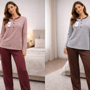 Pigiama donna lungo Bisbigli con fantasia geometrica