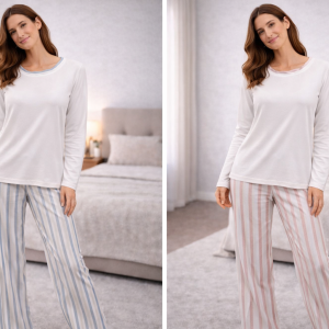 Pigiama donna lungo Bisbigli in viscosa con pantalone rigato