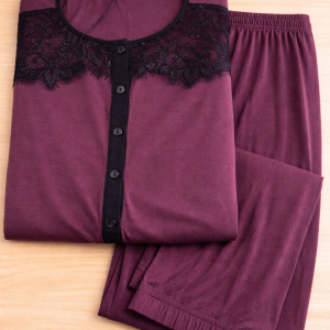 Pigiama lungo donna twinset in viscosa con pizzo
