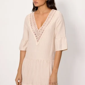 Abito Donna Ysabel Mora Beige con Ricami – Vestito Estivo Elegante