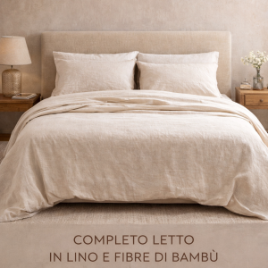 Completo letto matrimoniale in lino e fibre di bambù firmato Di Maestro