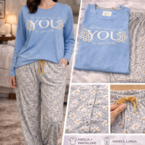 Pigiama donna Admas azzurro con pantalone margherite – completo lungo XXL ultimo pezzo