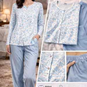 Pigiama donna Admas fantasia azzurra con pantalone tinta unita