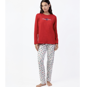Pigiama donna Admas lungo Ocean Lover rosso 100% cotone manica lunga