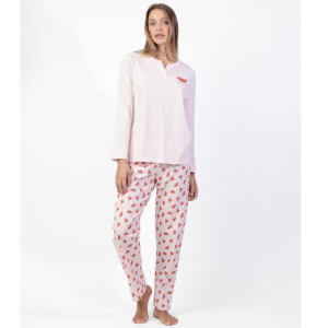 Pigiama donna Admas lungo anguria rosa 100% cotone manica lunga