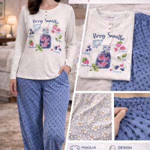 Pigiama donna Bisbigli Berry Smoothie con pantalone fantasia