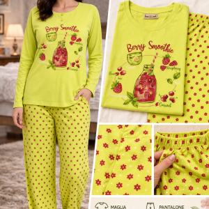 Pigiama donna Bisbigli Berry Smoothie giallo con pantalone fantasia