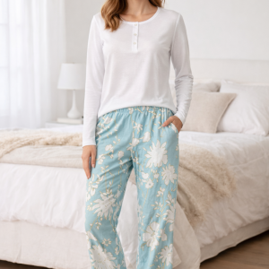 Pigiama donna Bisbigli in viscosa azzurro floreale