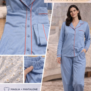 Pigiama donna Brilliamo aperto con dettagli a contrasto
