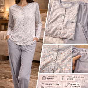 Pigiama donna Linclalor fantasia con pantalone grigio