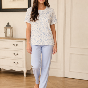 Pigiama donna Linclalor in cotone con maglia floreale e pantalone lungo