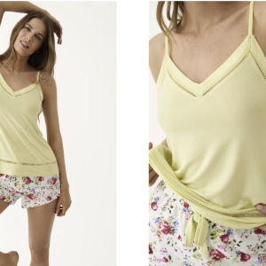 Pigiama donna Promise estivo con canotta gialla e pantaloncino floreale