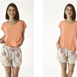 Pigiama donna Promise t-shirt arancio e pantaloncino floreale