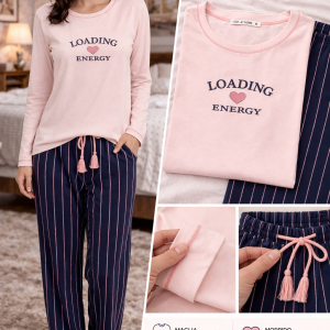 Pigiama donna Stay at Home Loading Energy con pantalone a righe verticali