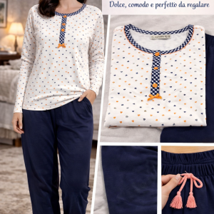 Pigiama donna Stay at Home con cuoricini e pantalone blu