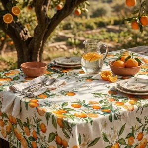Tovaglia cotone panama con arance – tovaglia stile mediterraneo 6 8 12 posti