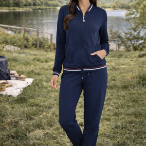 Tuta donna Bisbigli tempo libero blu con zip e pantalone lungo