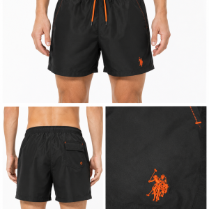 Costume Boxer Mare Uomo U.S. Polo Assn. Nero con Dettagli Arancioni