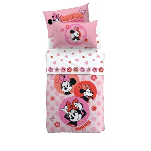 Completo Lenzuola Singolo Disney Minnie Flowers in 100% Cotone