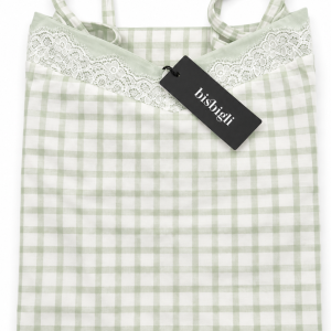 Camicia da notte donna Bisbigli a quadretti con pizzo – Verde salvia
