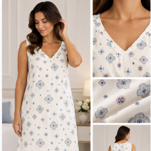 Camicia da notte donna Bisbigli a spalla larga con scollo a V fantasia geometrica