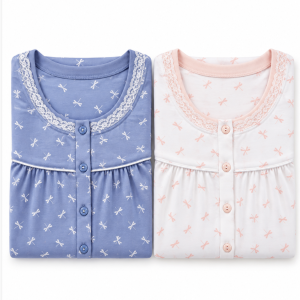 Camicia da notte donna Linclalor con pizzo e stampa libellule – 2 colori