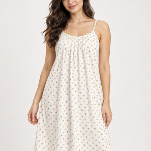 Camicia da notte donna Linclalor con spalline fantasia pois – Taglie fino alla 58