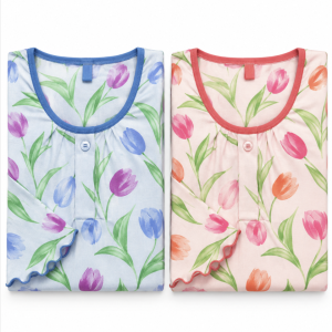 Camicia da notte donna Linclalor con stampa tulipani – 2 colori