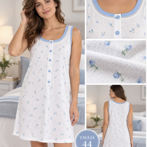 Camicia da notte donna Linclalor in cotone a spalla larga fantasia floreale – Taglia 44