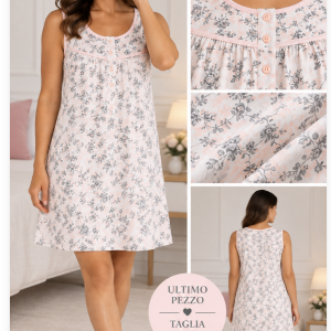 Camicia da notte donna Linclalor in cotone a spalla larga fantasia floreale – Ultimo pezzo taglia 64