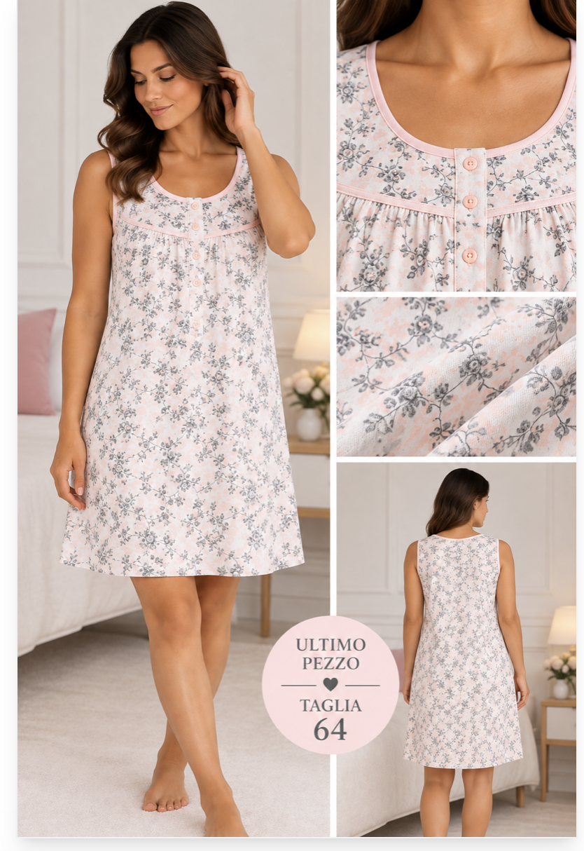 Camicia da notte donna Linclalor in cotone a spalla larga fantasia floreale – Ultimo pezzo taglia 64