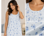 Camicia da notte donna Linclalor in cotone fantasia floreale azzurra – Ultimo pezzo taglia 62