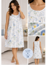 Camicia da notte donna Linclalor in cotone fantasia floreale azzurra – fino alla taglia 58