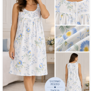 Camicia da notte donna Linclalor in cotone fantasia floreale azzurra – fino alla taglia 58