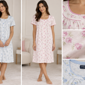 Camicia da notte donna Linclalor in cotone fantasia floreale – 2 colori