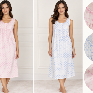 Camicia da notte donna Linclalor in mussola di cotone a spalla larga – 2 colori