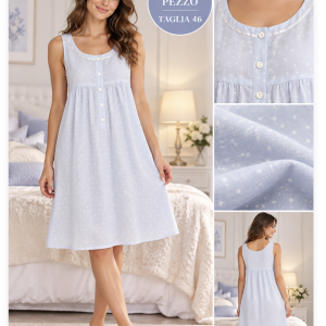Camicia da notte donna Linclalor in mussola di cotone azzurra – Ultimo pezzo taglia 46