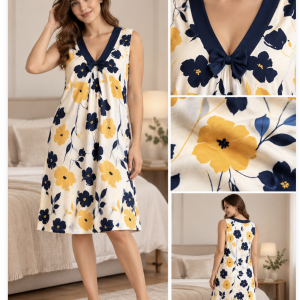 Camicia da notte donna Maryhome a spalla larga con fiocco e fantasia floreale
