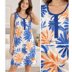 Camicia da notte donna Maryhome a spalla larga fantasia tropicale – Ultimo pezzo taglia M