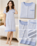 Camicia da notte donna a righe azzurre con taschino – Bisbigli – Ultimo pezzo TG 44