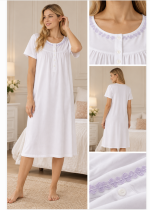 Camicia da notte donna bianca con pizzo lilla – Linclalor
