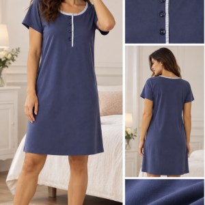 Camicia da notte donna blu con bottoncini – Bisbigli
