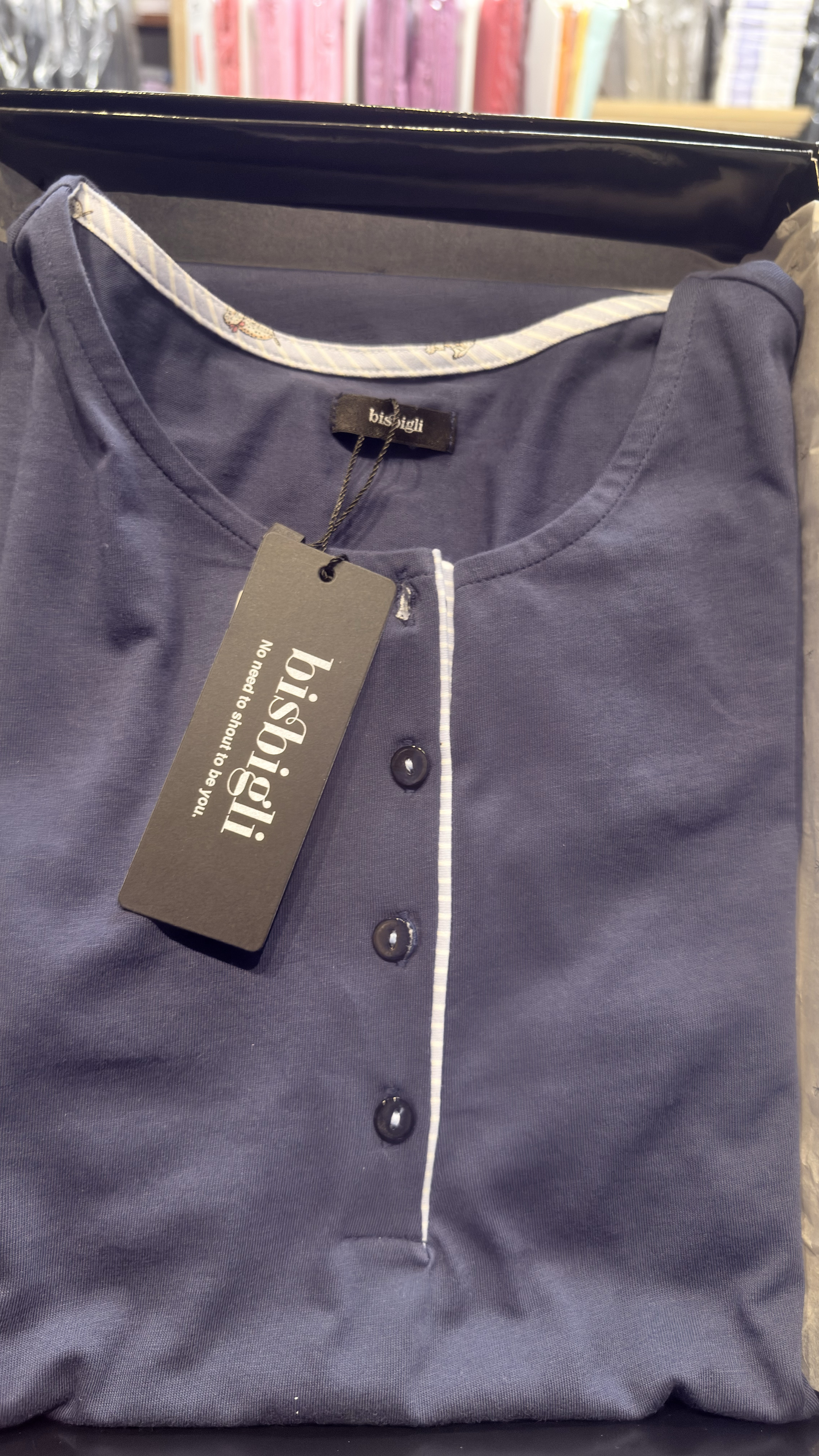 Camicia da notte donna blu con bottoncini – Bisbigli